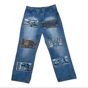 One of a Kind Embroidered Patchwork Straight Leg Medium Wash Jeans Size 16